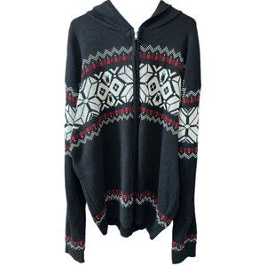 Blacksmith Men’s Size 2XL Hooded Sweater Black Fair Isle Nordic Zip Hoodie NEW